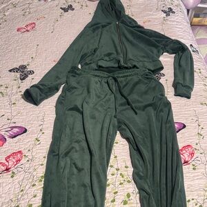 if it were me Dark Green Velour Jogger Set